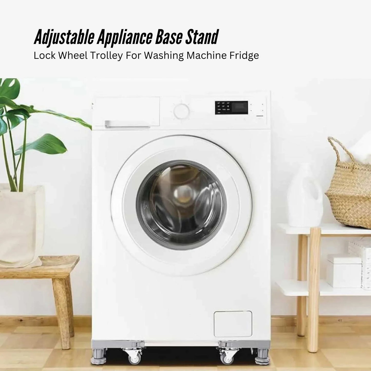 Adjustable Appliance Base Stand - Lock Wheel Trolley For Washing Machine Fridge