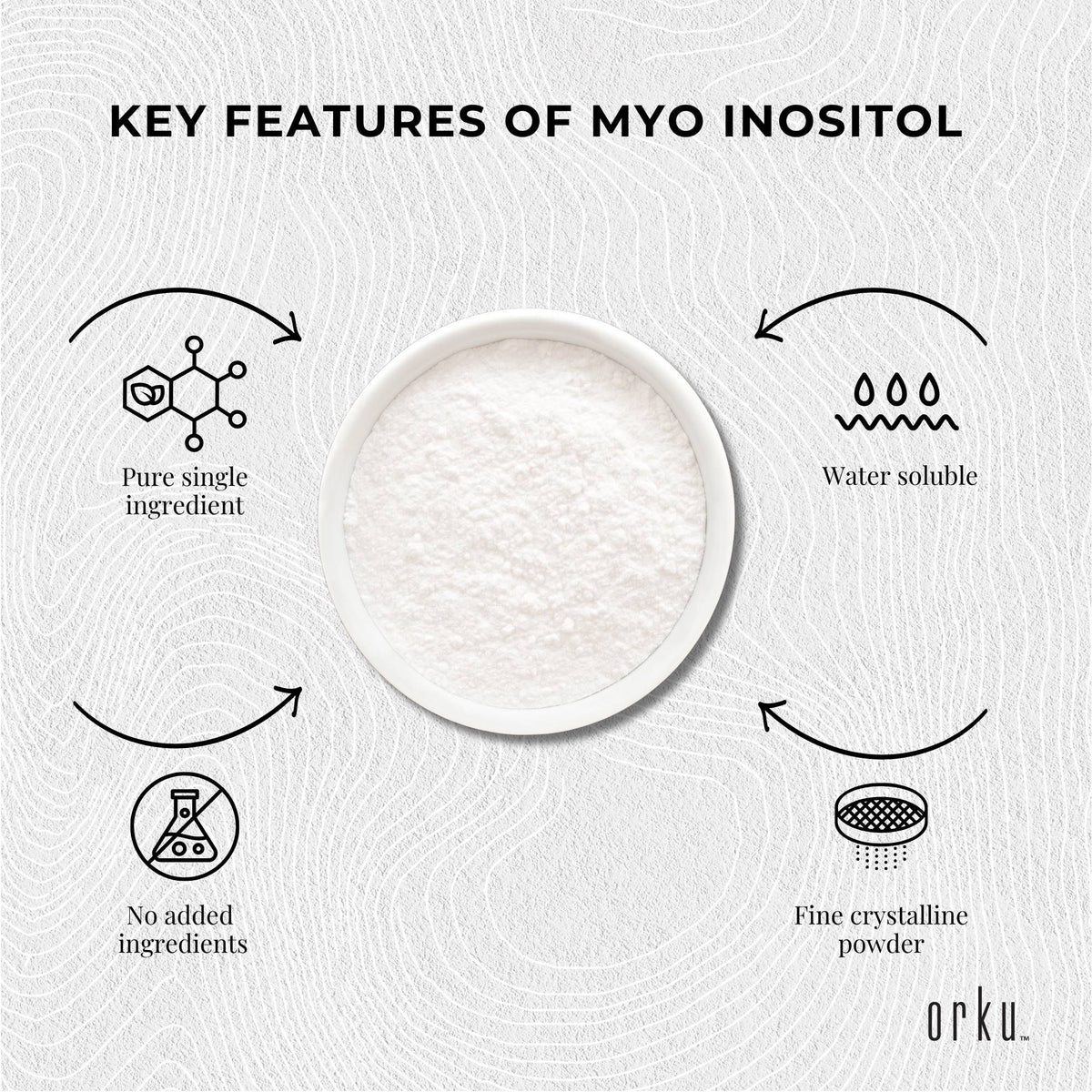 Orku 400g Myo Inositol Powder - USP Grade High Purity Unflavoured