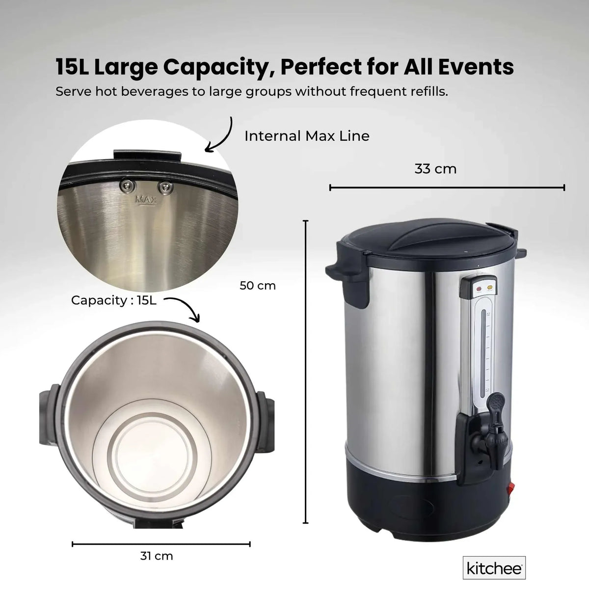 Kitchee 15L Electric Water Boiler Stainless Steel Commercial Urn