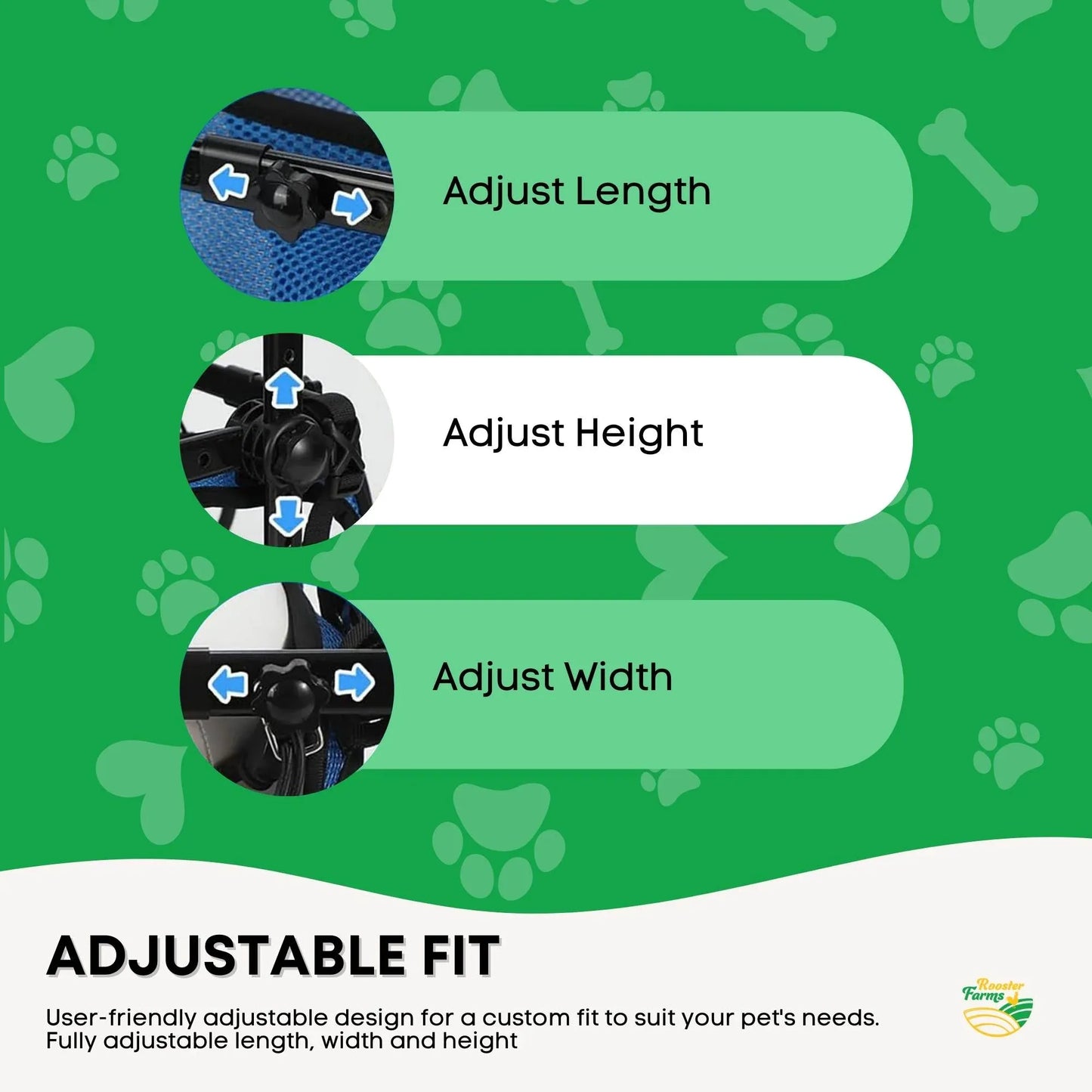 Rooster Farms Little Dog Wheelchair Small Harness - Adjustable Back Leg Aid