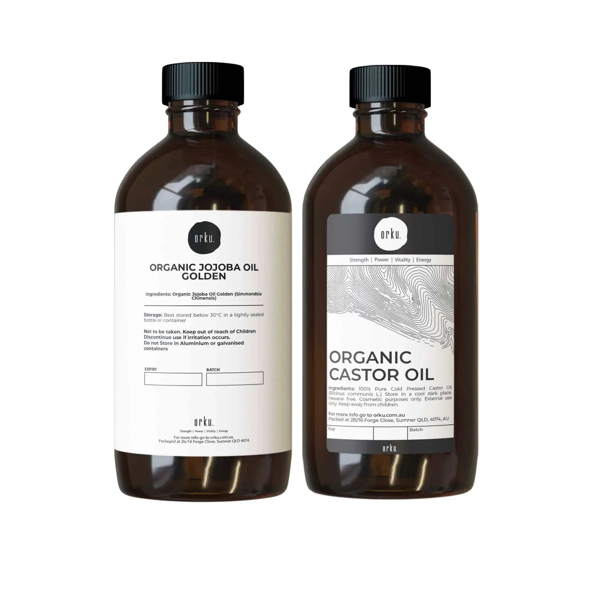 Orku 500ml Organic Castor Oil with 500ml Organic Jojoba Oil Pack