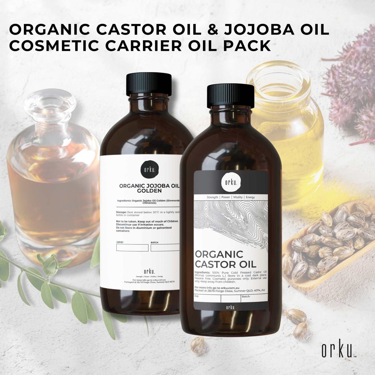 Orku 500ml Organic Castor Oil and Jojoba Pack