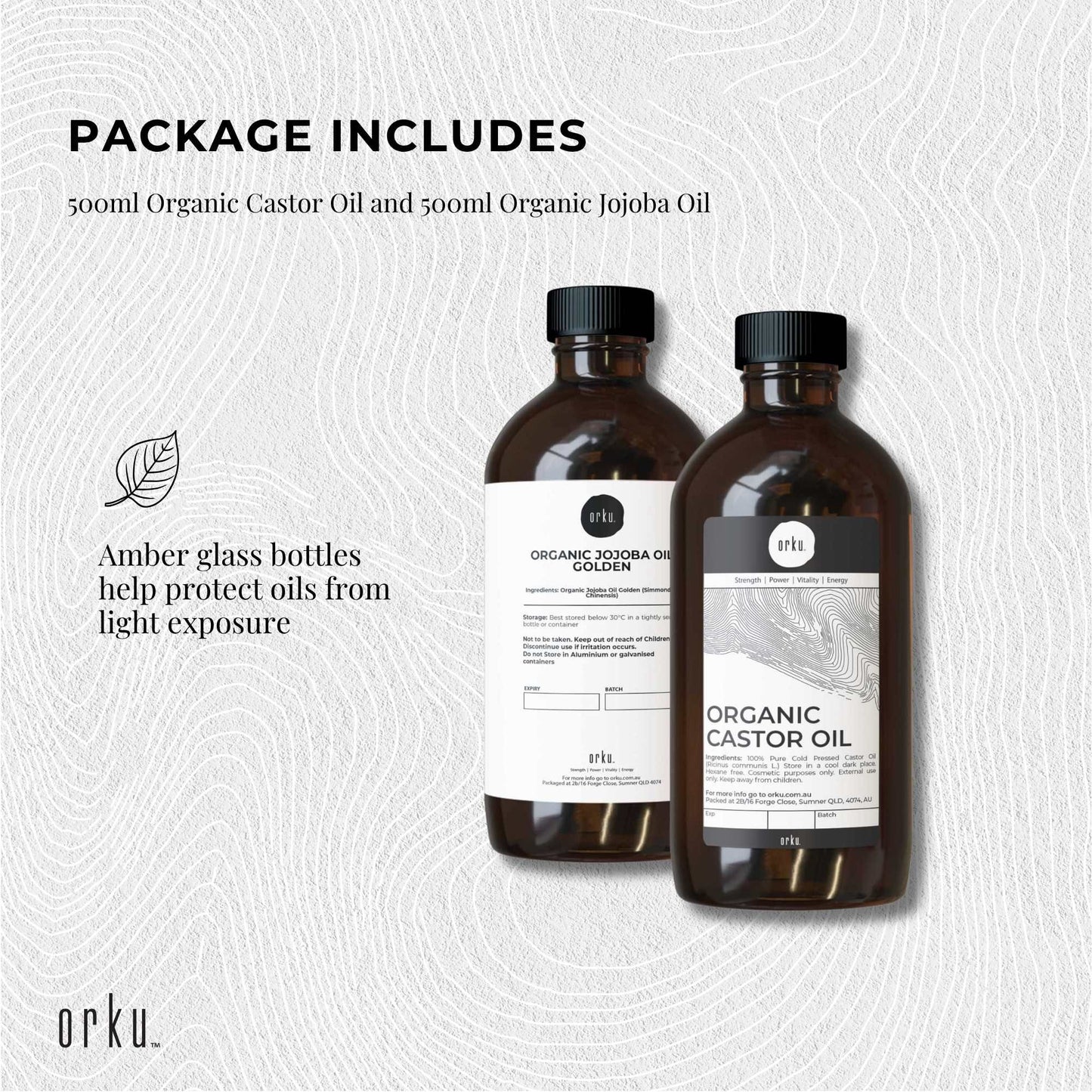 Orku 500ml Organic Castor Oil 500ml Organic Jojoba Oil Pack