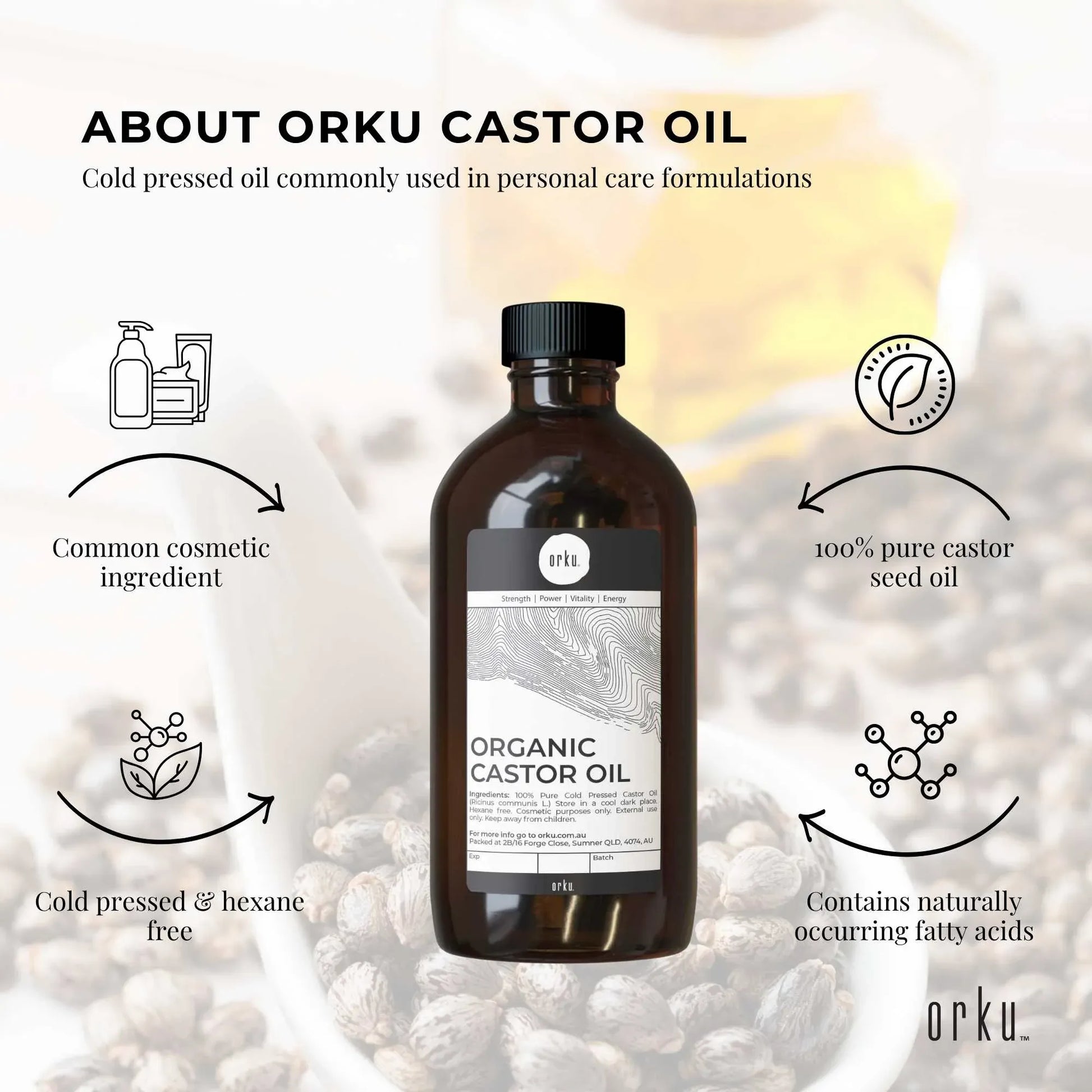 500ml orku organic castor with pack oil jojoba