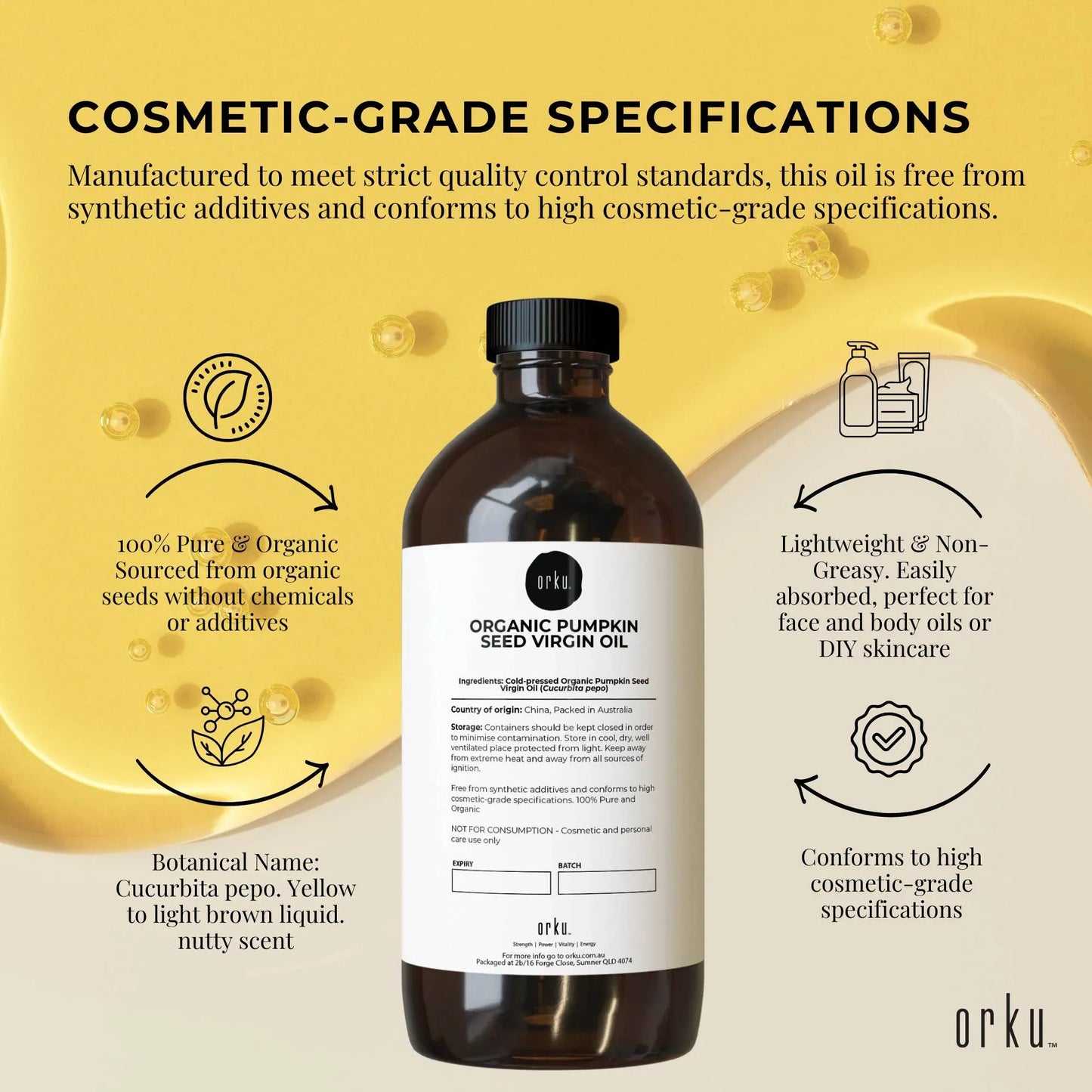 Orku 1L Organic Pumpkin Seed Oil – Virgin Cold Pressed Unrefined Cosmetic Gr.