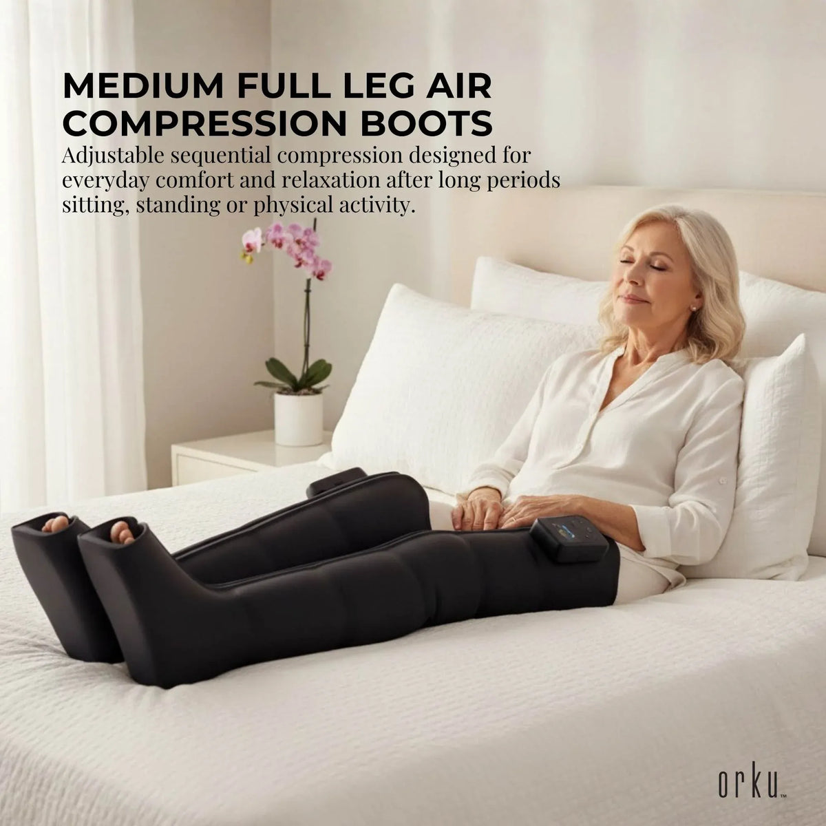 Orku Cordless Full Leg Air Compression Massager Boots - Rechargeable Medium