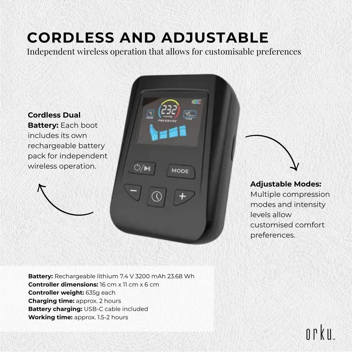 Orku Cordless Full Leg Air Compression Massager Boots - Rechargeable Medium
