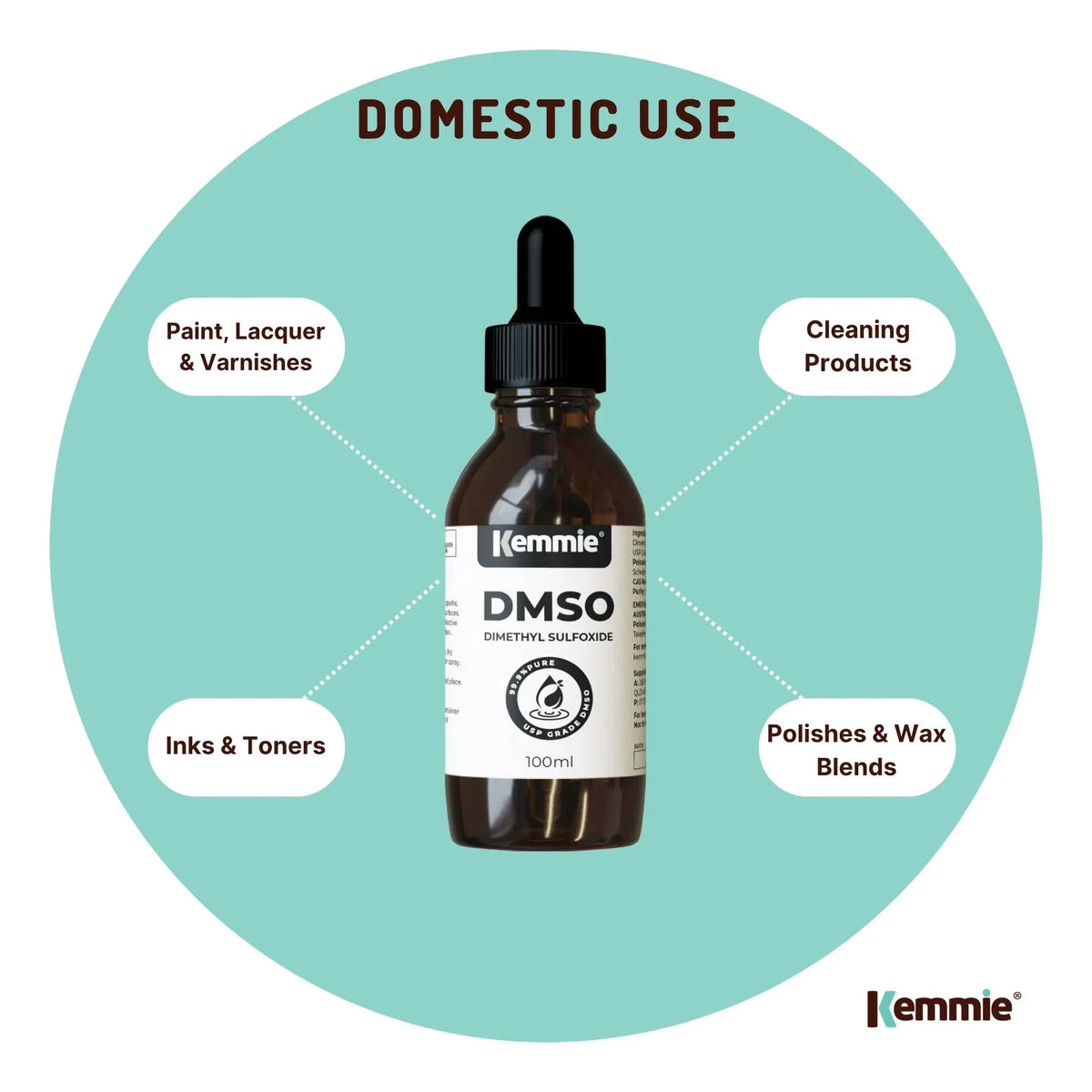 Kemmie 100ml DMSO Liquid 99.9% Pure - USP Grade Dimethyl Sulfoxide Dropper