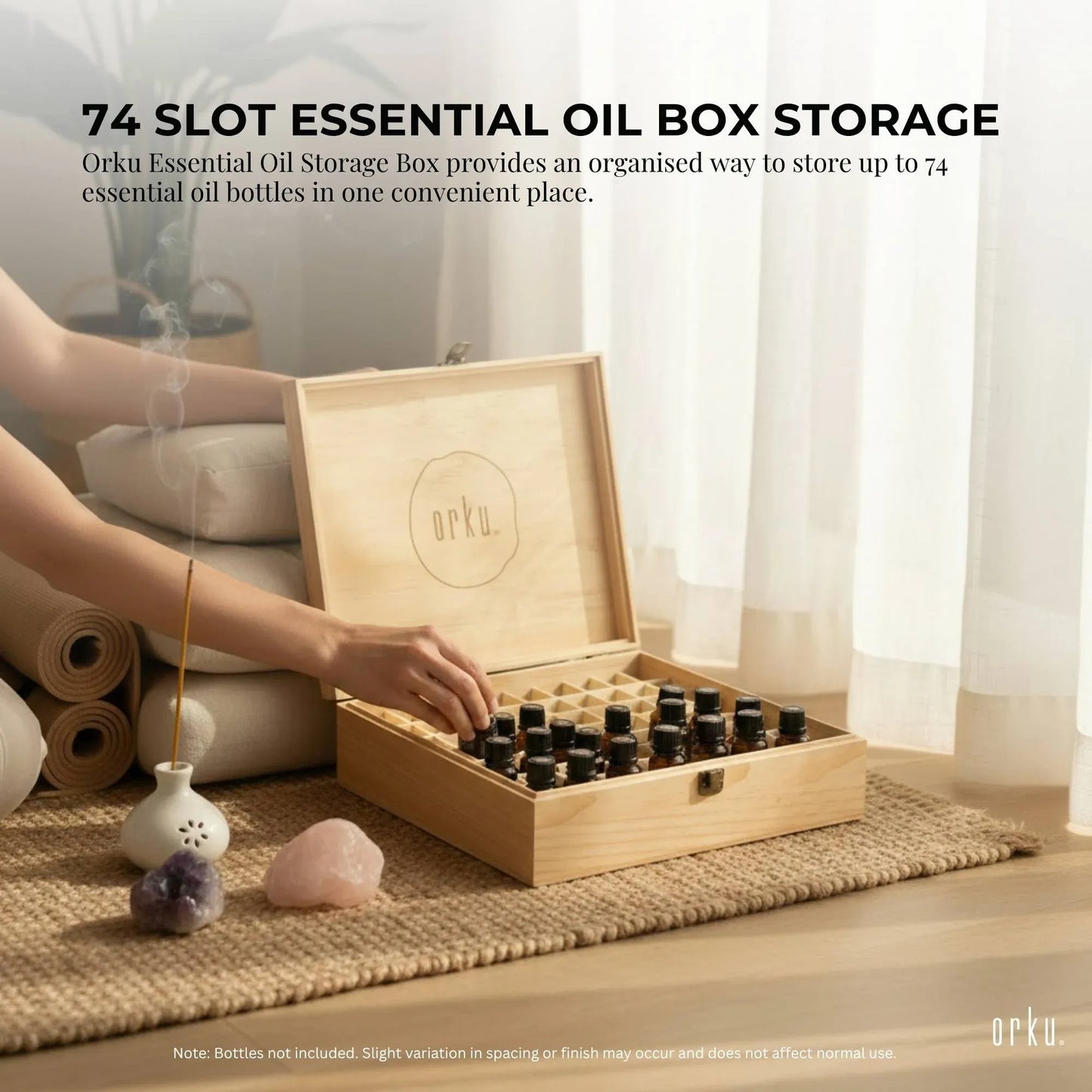 Essential Oils Storage Box 74 Slots - Wooden 1-Tier Bottle Holder