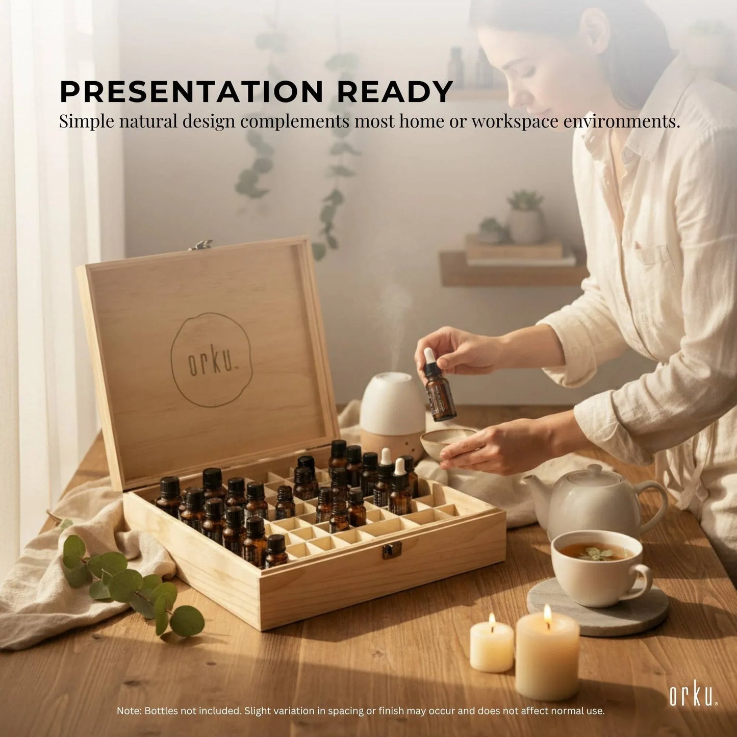 Essential Oils Storage Box 74 Slots - Wooden 1-Tier Bottle Holder
