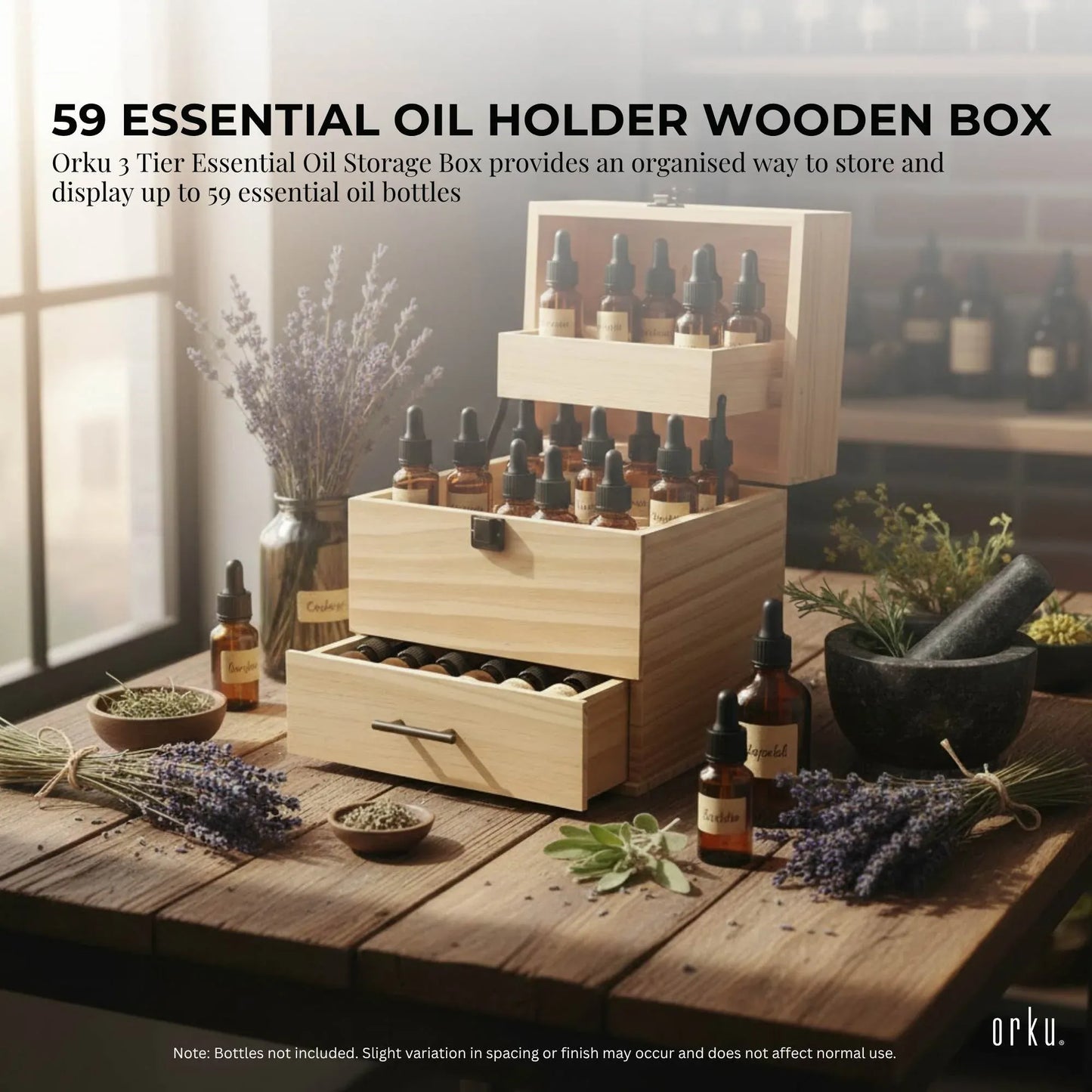 Essential Oils Storage Box 59 Slots - Wooden 3-Tier Bottle Holder