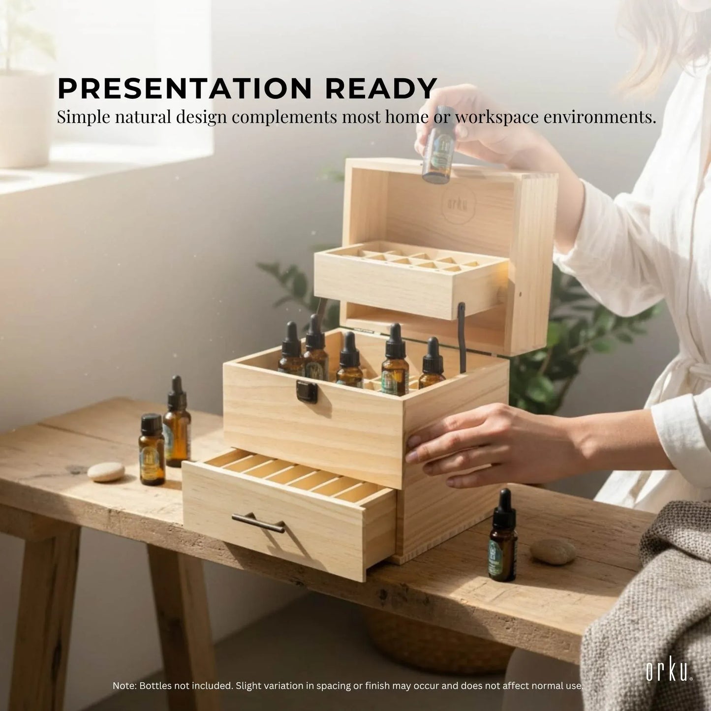 Essential Oils Storage Box 59 Slots - Wooden 3-Tier Bottle Holder