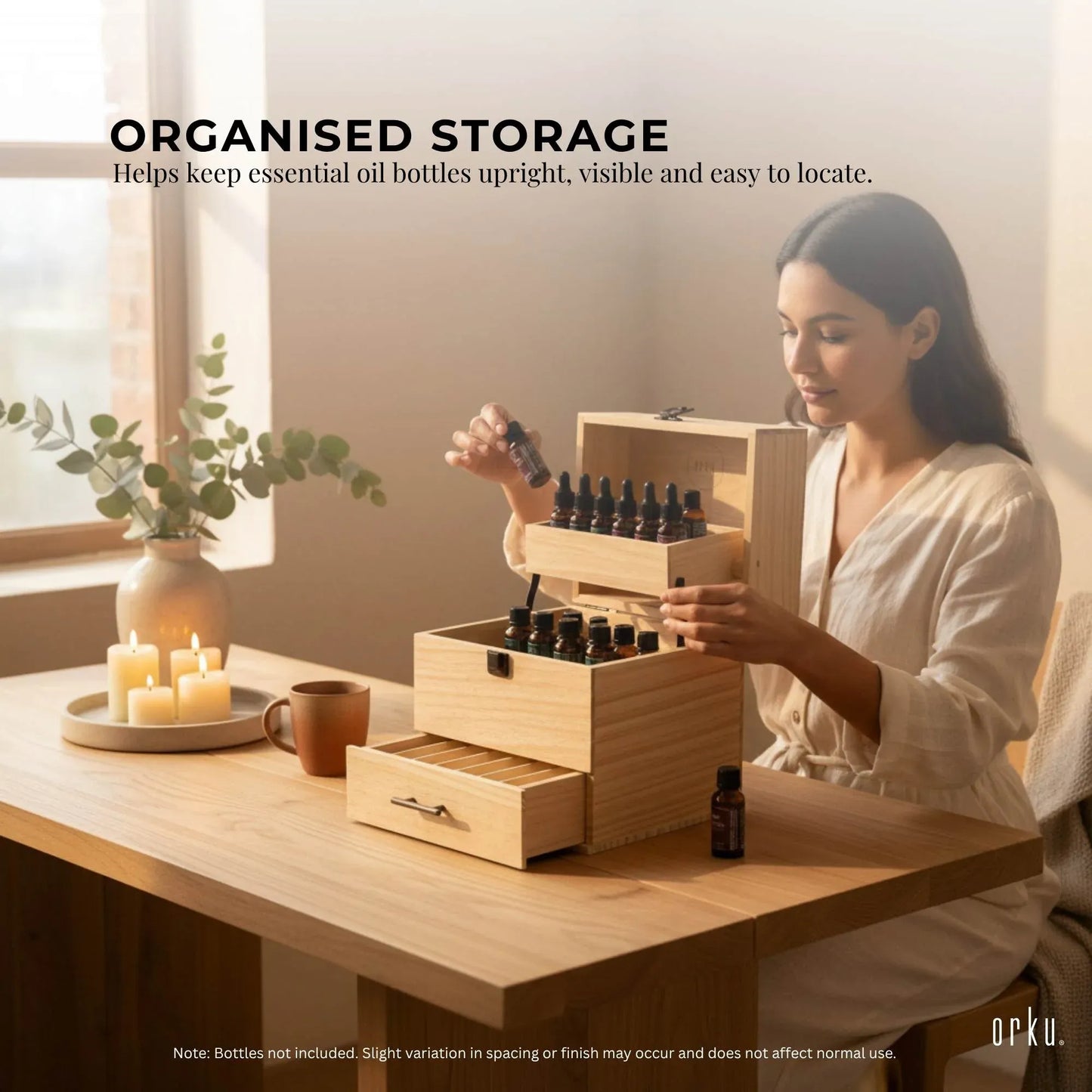 Essential Oils Storage Box 59 Slots - Wooden 3-Tier Bottle Holder