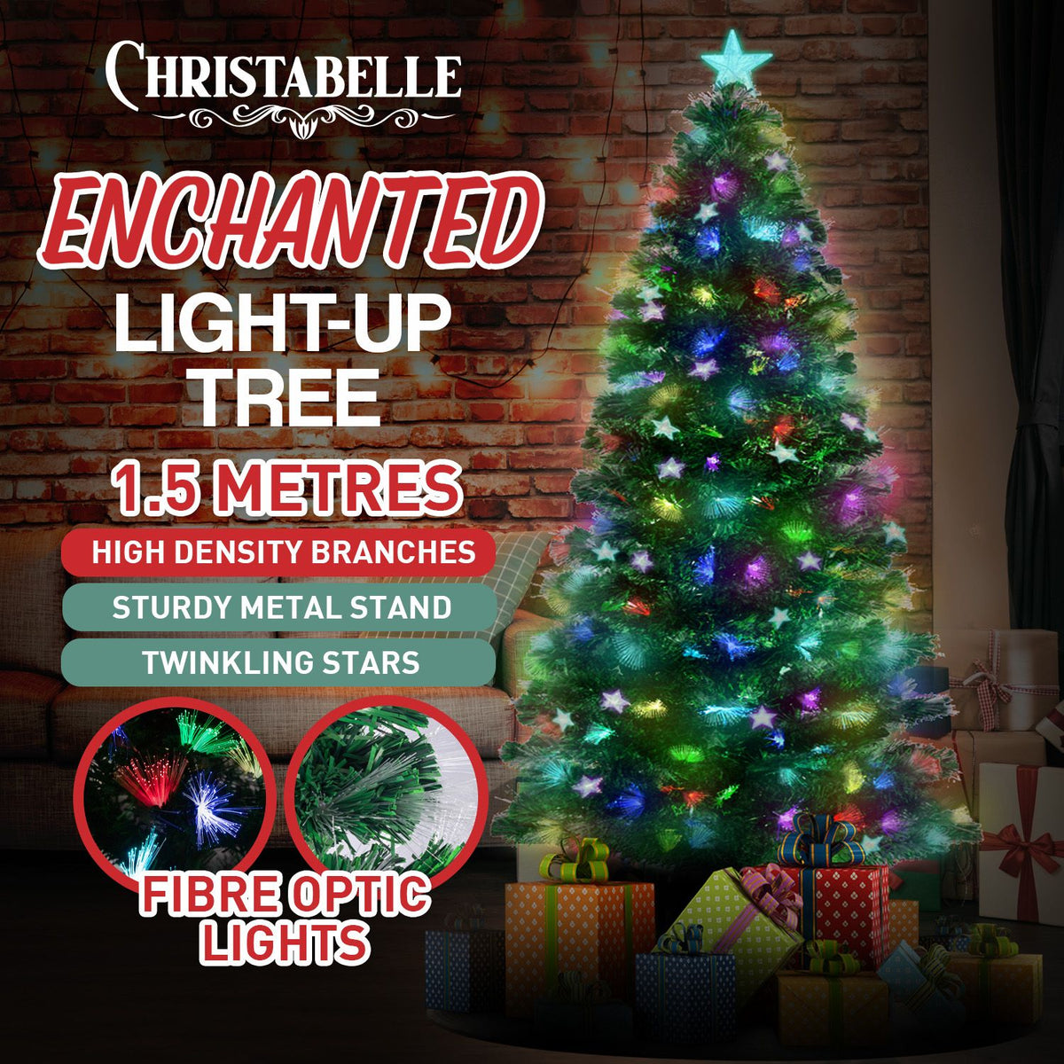 Christabelle 1.5m Enchanted Pre Lit Fibre Optic Christmas Tree Stars Xmas Decor