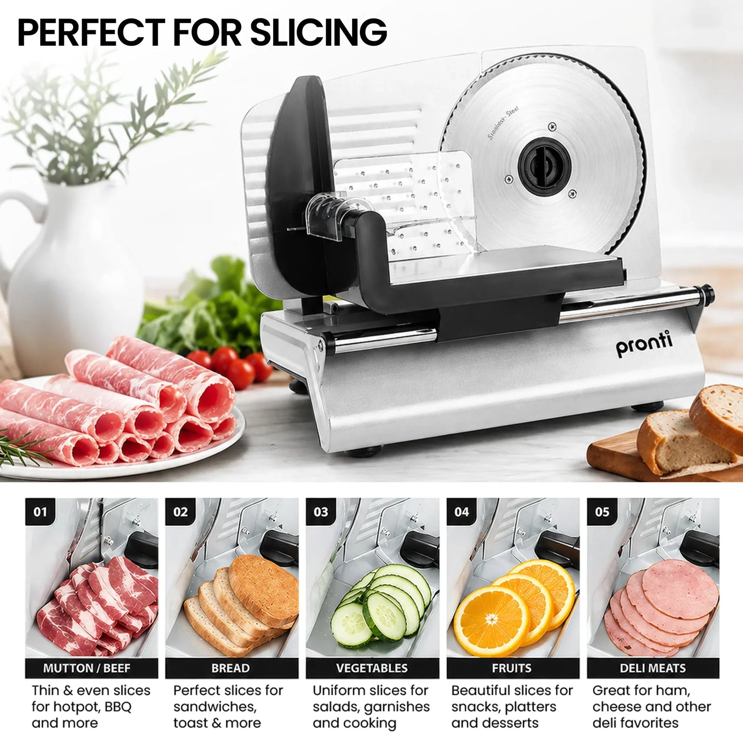Pronti Deli and Food Electric Meat Slicer 200W Blades Processor
