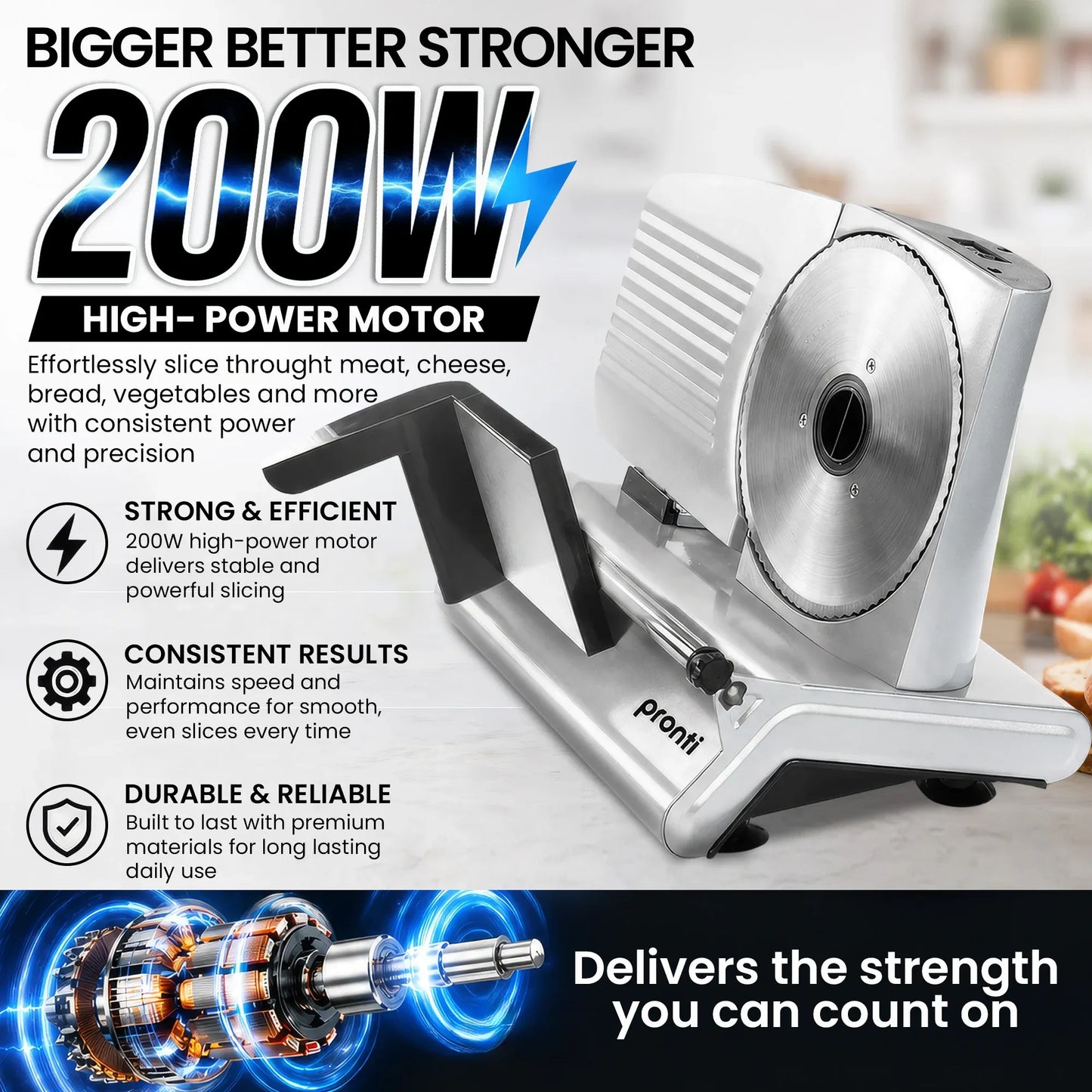 Pronti Deli and Food Electric Meat Slicer 200W Blades Processor
