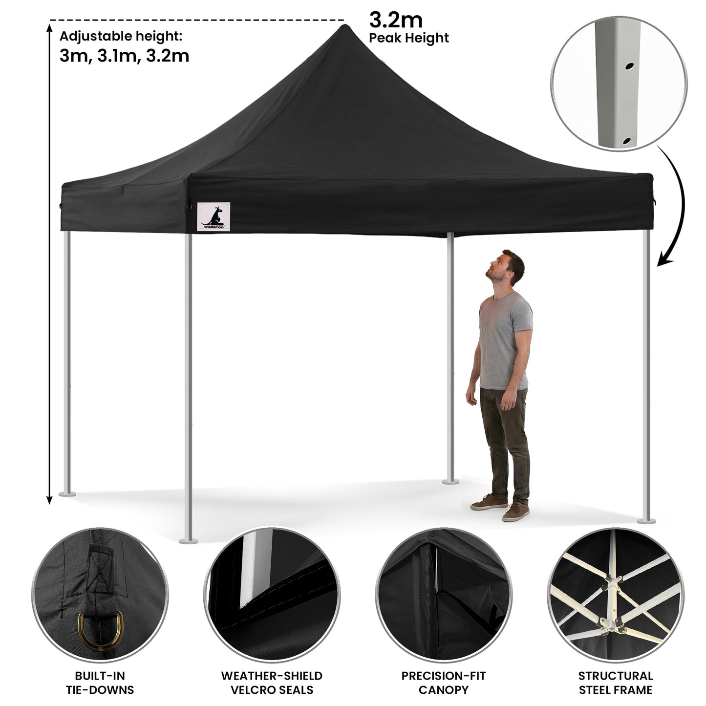 Wallaroo Gazebo Tent Marquee 3x3 PopUp Outdoor Black