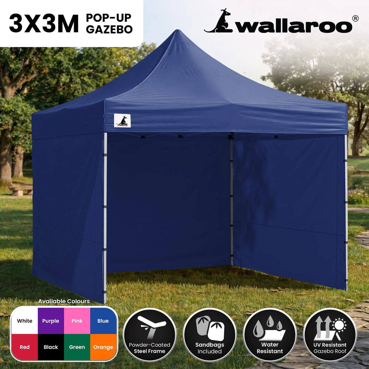 Wallaroo Gazebo Tent Marquee 3x3 PopUp Outdoor- Blue