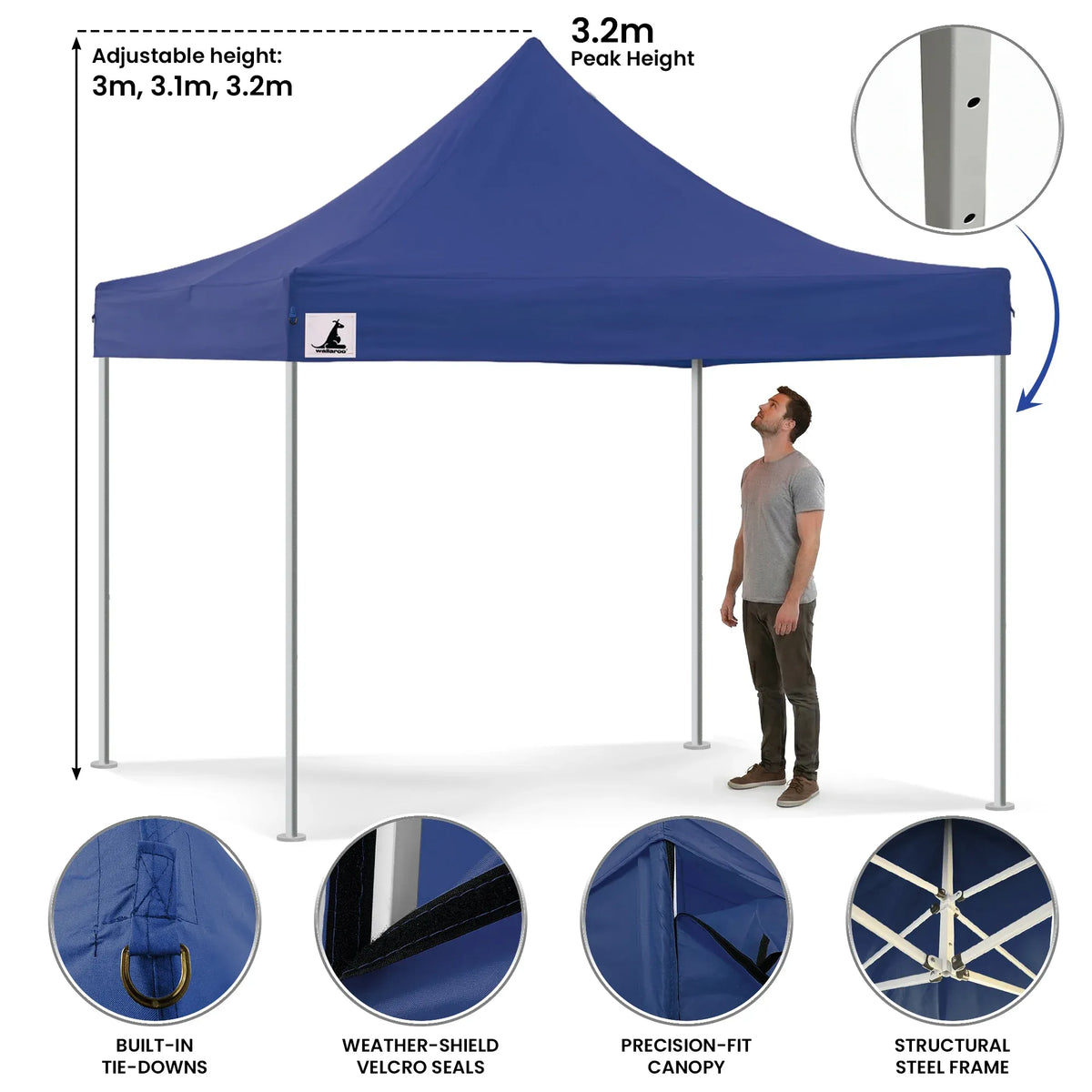 Wallaroo Gazebo Tent Marquee 3x3 PopUp Outdoor- Blue