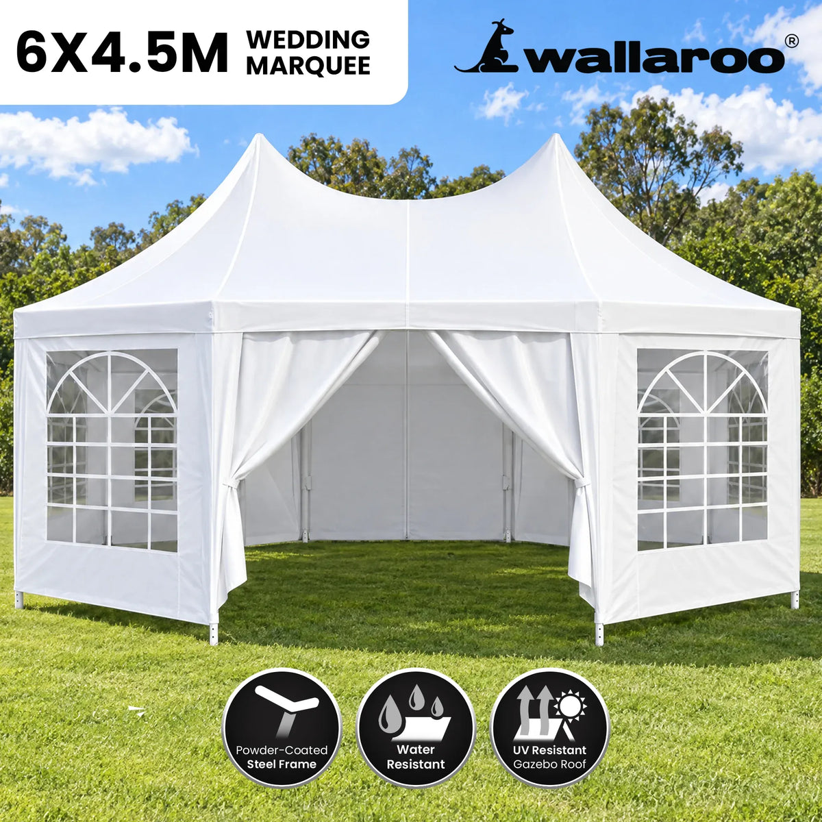 Wallaroo 6x4.5m Wedding Gazebo Marquee with Sidewalls