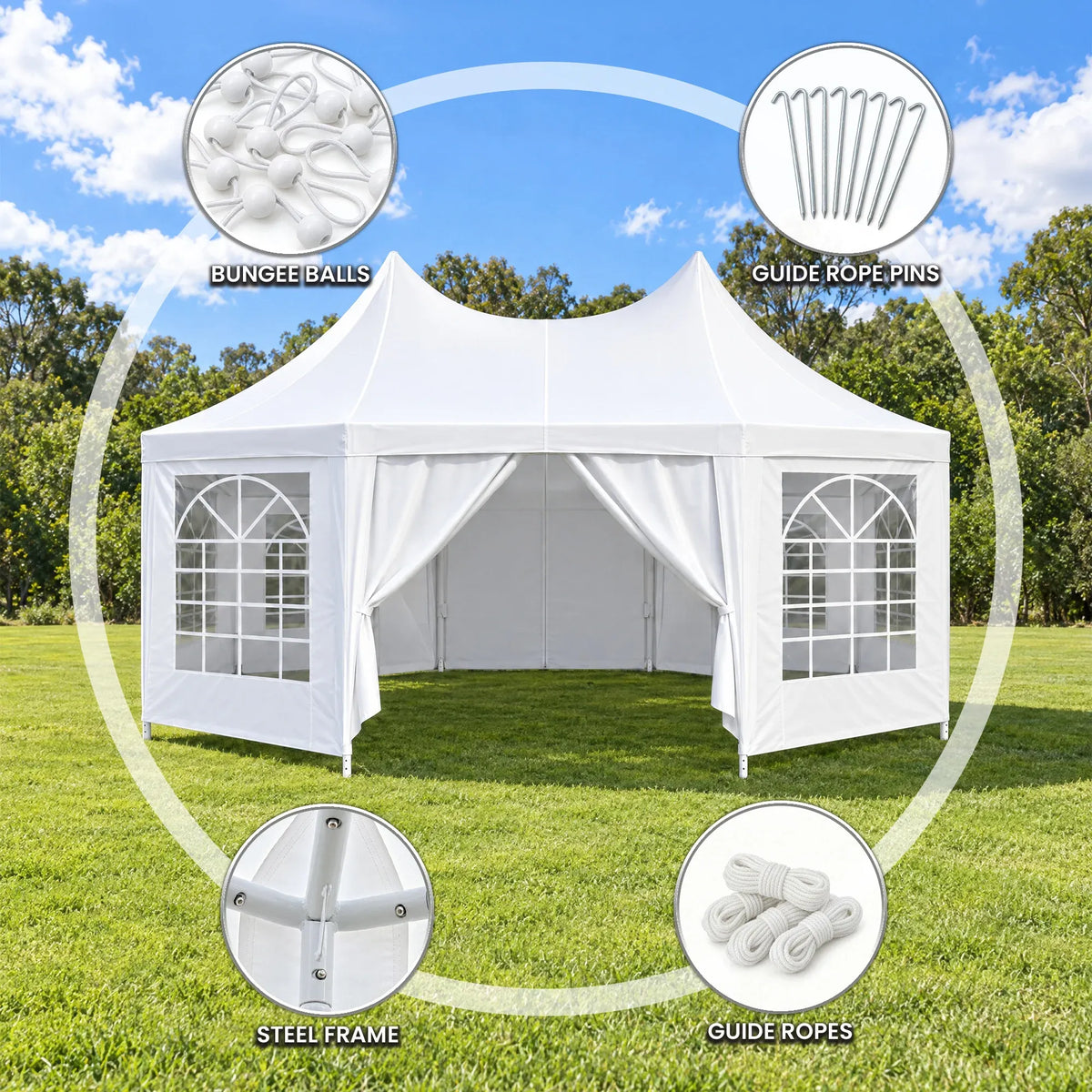 Wallaroo 6x4.5m Wedding Gazebo Marquee with Sidewalls