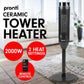 Pronti Electric Tower Heater 2000W Ceramic Portable Remote - Black