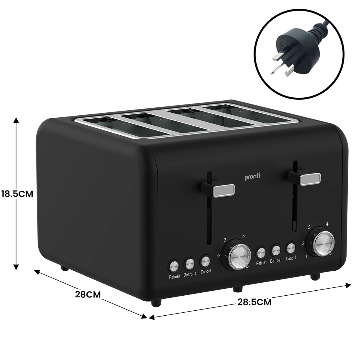 Pronti Silver Noir Collection 4 Slice Toaster and Kettle Bundle