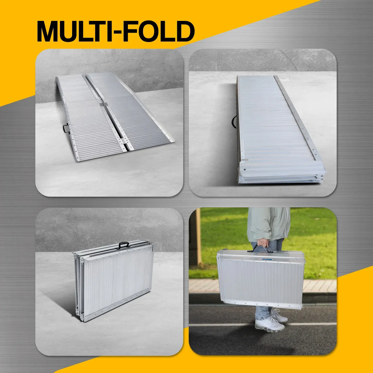 Kartrite 4ft Portable Aluminium Folding Wheelchair Ramp 275kg Heavy Duty Non-Slip Suitcase Ramp for Steps Kerbs