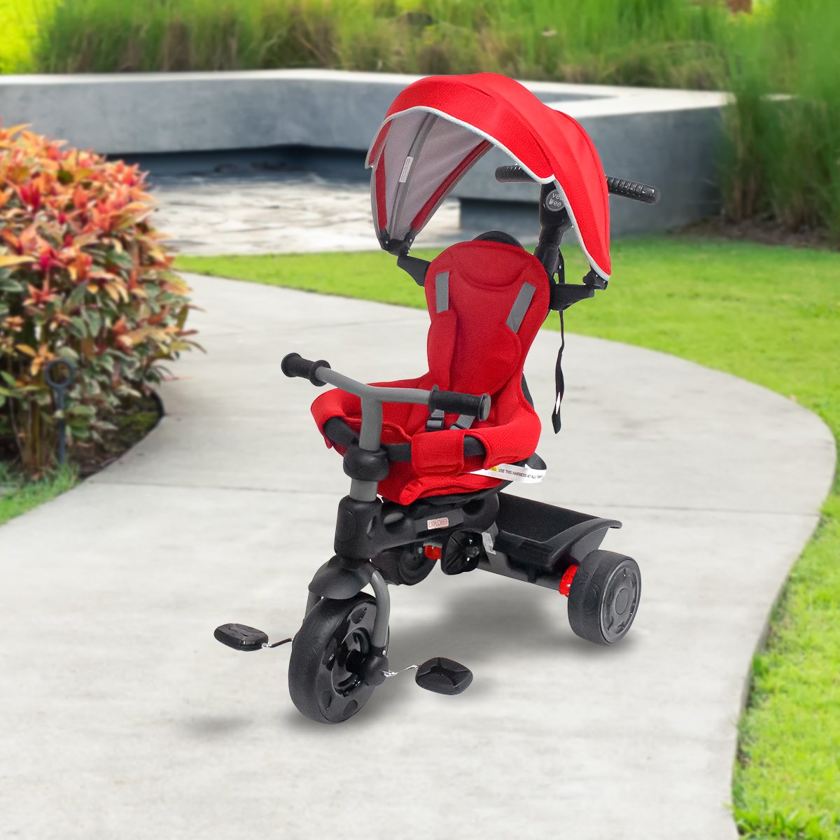 Veebee Explorer 3-Stage Kids Stroller Trike with Sun Canopy & Adjustable Parent Handle - Red