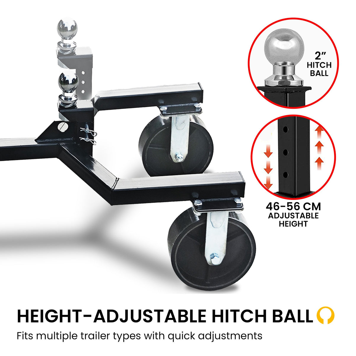 Kartrite Trailer Dolly Adjustable 2in Hitch Ball 1500kg Tongue Weight Capacity 8in Swivel Wheels Steel Trailer Mover