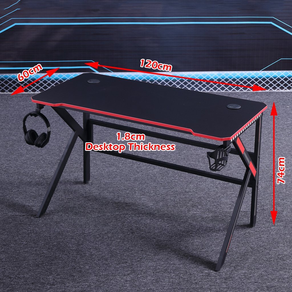 Gaming Desk 140cm Desktop PC Computer Racing Table Office Laptop Home K-Shaped Legs - Black