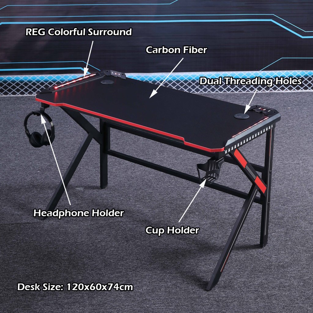 Gaming Desk 140cm Desktop PC Computer Racing Table Office Laptop Home K-Shaped Legs - Black