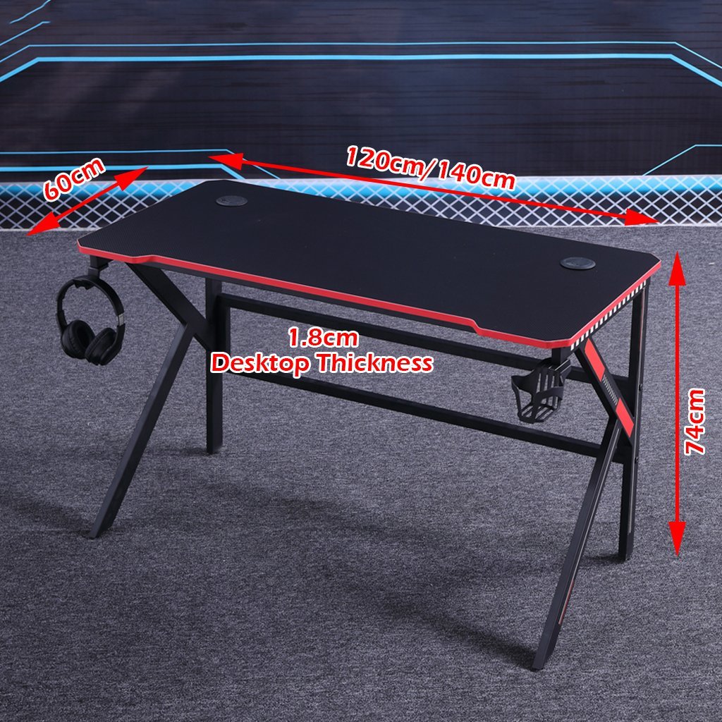 Gaming Desk Desktop PC Computer Desks Desktop Racing Table Office Laptop Home K-Shaped Legs Black 140cm