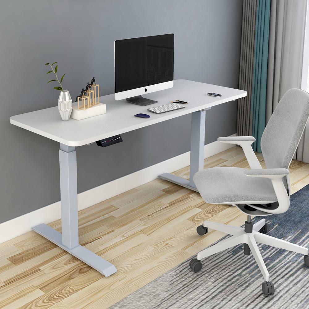 140cm Standing Desk Height Adjustable Sit Stand Motorised Grey Dual Motors Frame Maple Top