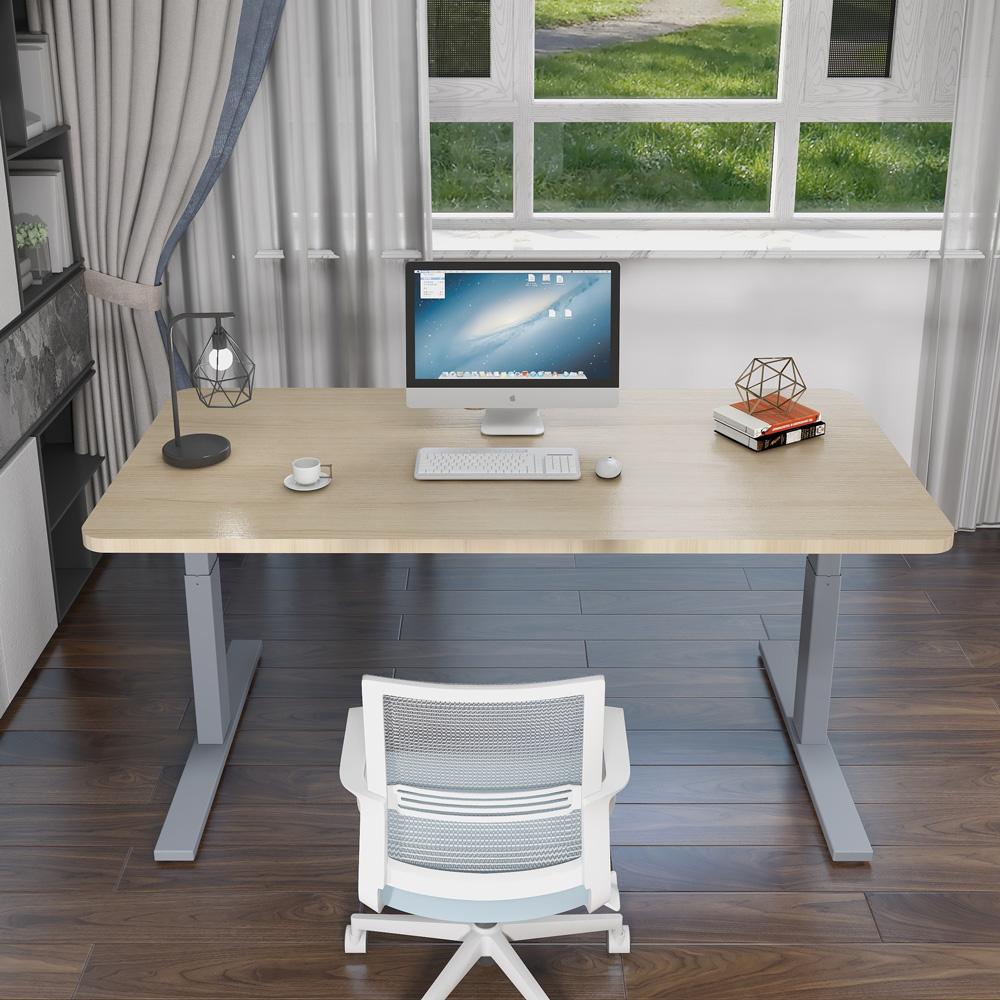 140cm Standing Desk Height Adjustable Sit Stand Motorised Grey Dual Motors Frame White Top