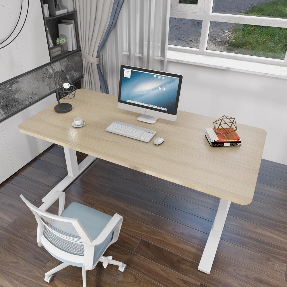 120cm Standing Desk Height Adjustable Sit White Stand Motorised Dual Motors Frame Birch  Top