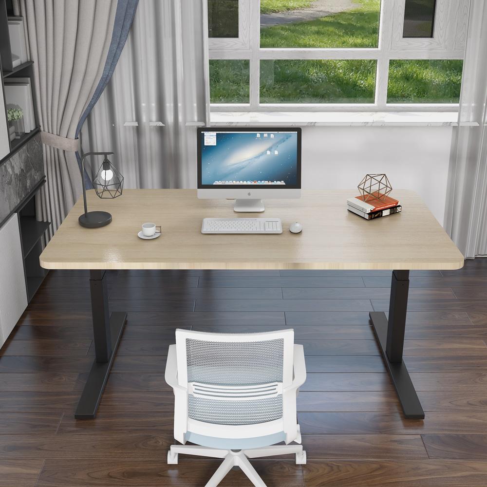 160cm Standing Desk Height Adjustable Sit Stand Motorised White Dual Motors Frame Maple Top