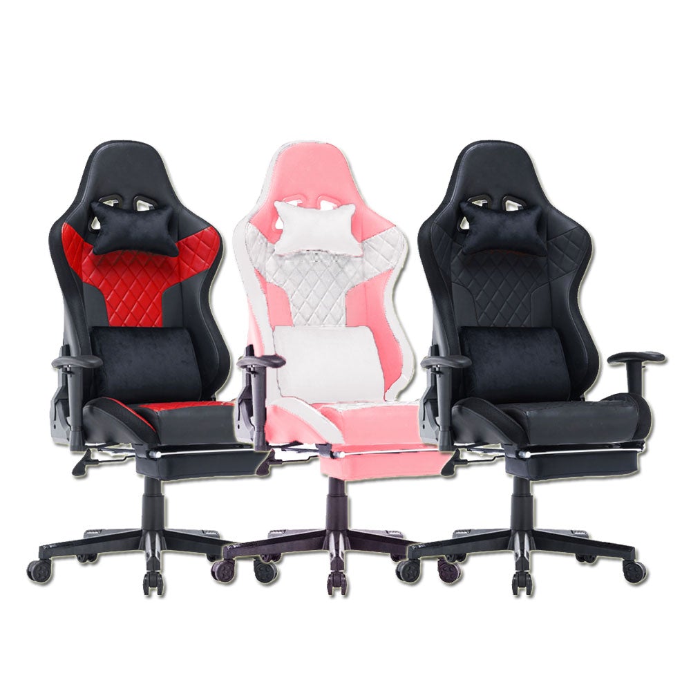 7 RGB Lights Bluetooth Speaker Gaming Chair Ergonomic Racing chair 165¬∞ Reclining Gaming Seat 4D Armrest Footrest Pink White