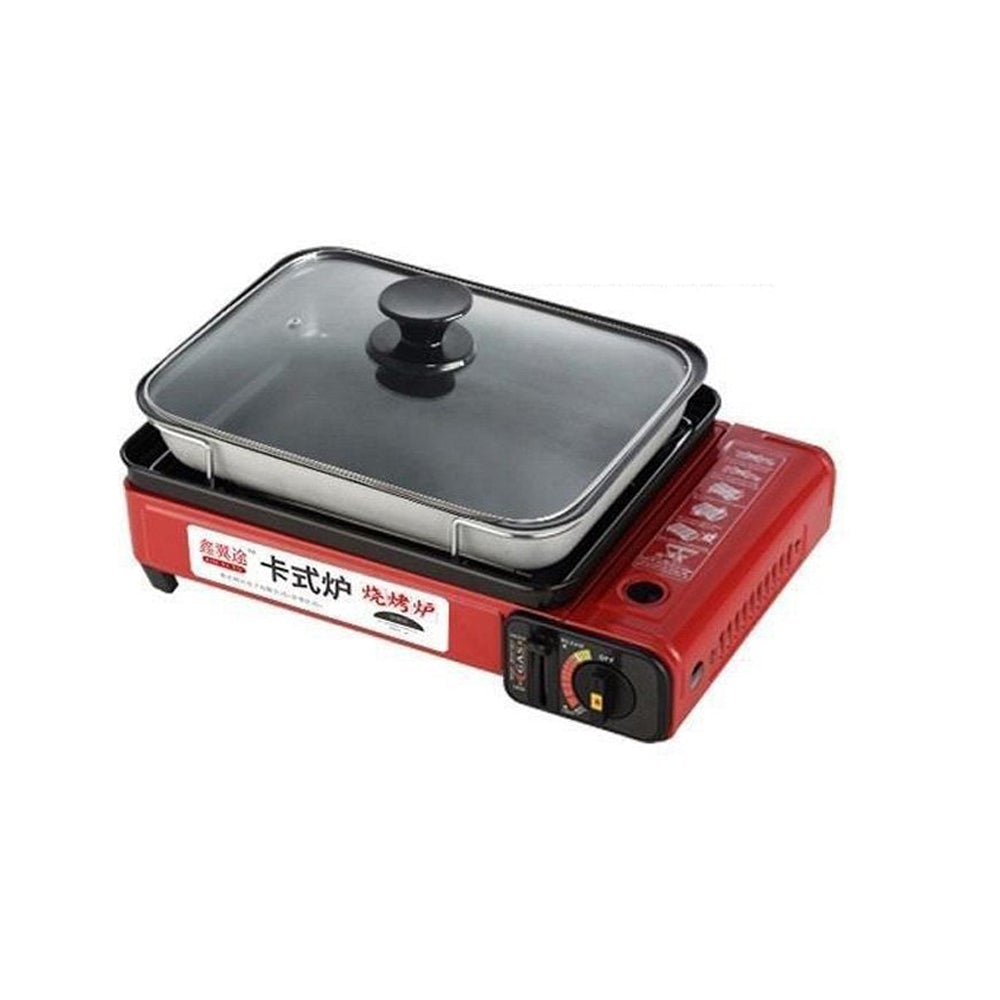 Portable Gas Stove Burner Butane BBQ Camping Gas Cooker With Non Stick Plate Red