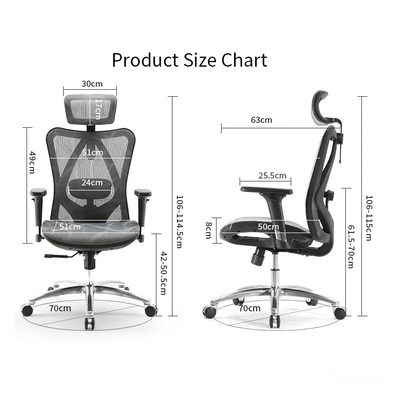 Sihoo M57 Ergonomic Office Chair High-Back Breathable Computer Desk Chair with 3D Armrest and Lumbar Support - Grey (Without Footrest)