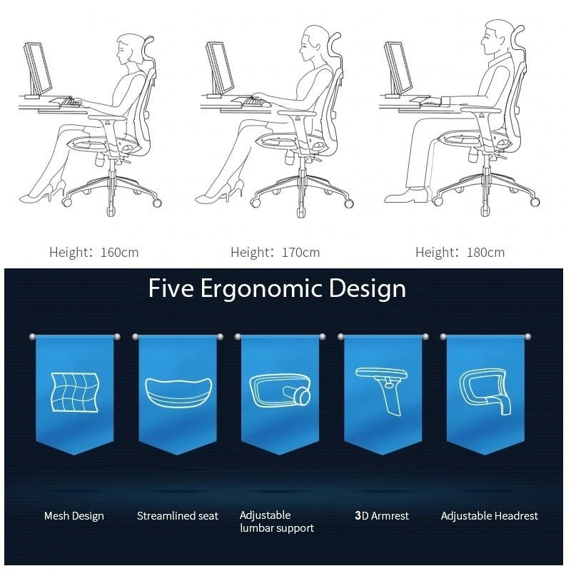 Sihoo M57 Ergonomic Office Chair High-Back Breathable Computer Desk Chair with 3D Armrest and Lumbar Support - Grey (Without Footrest)