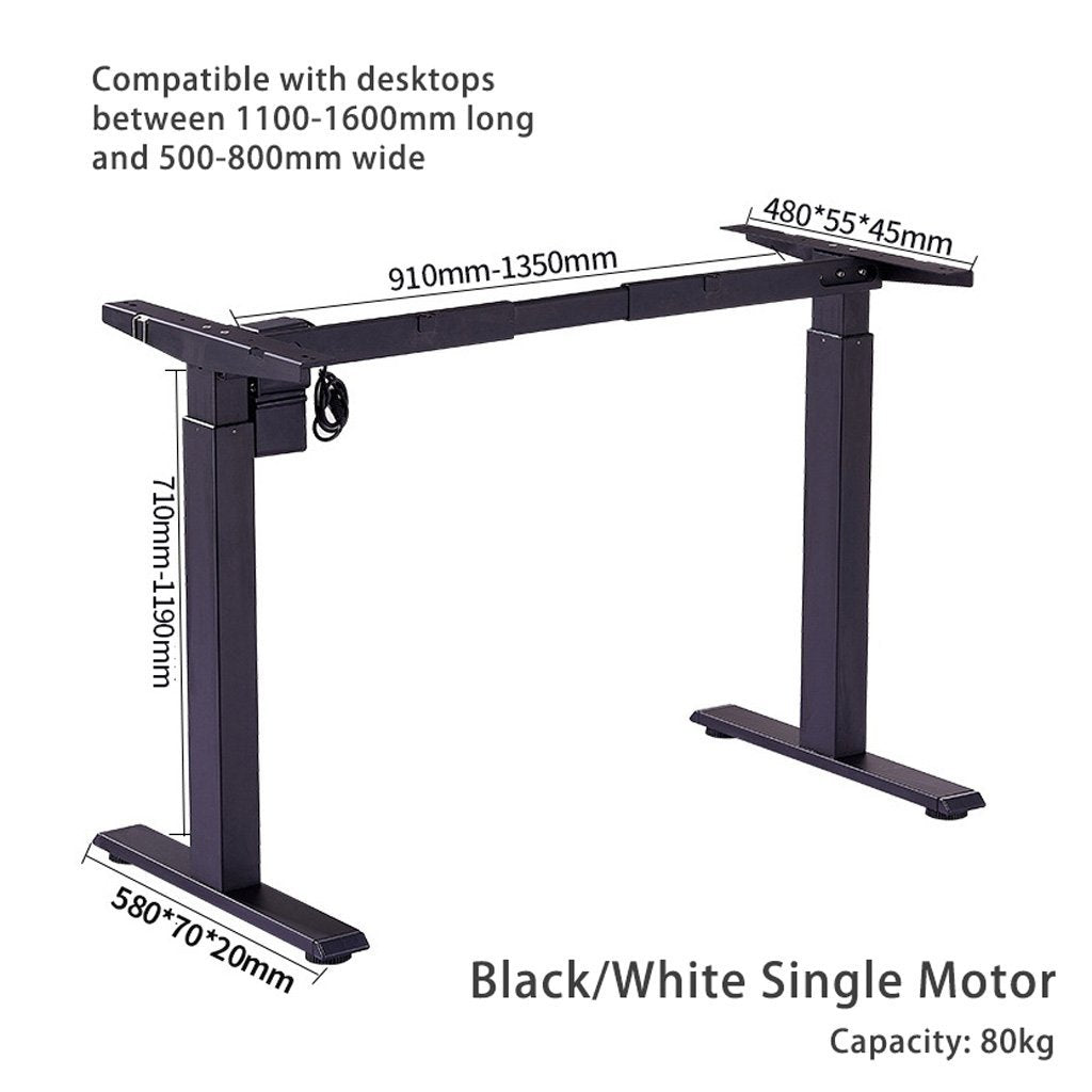 140cm Standing Desk Height Adjustable Sit Stand Motorised Black Single Motor Frame Maple Top