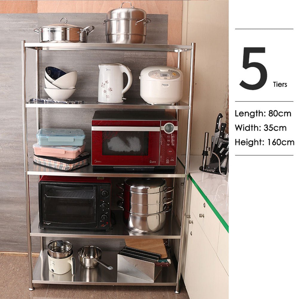 3 Tiers 80cm Height Stainless Steel Kitchen Microwave Oven Storage Rack Multilayer Organizer for Cookware