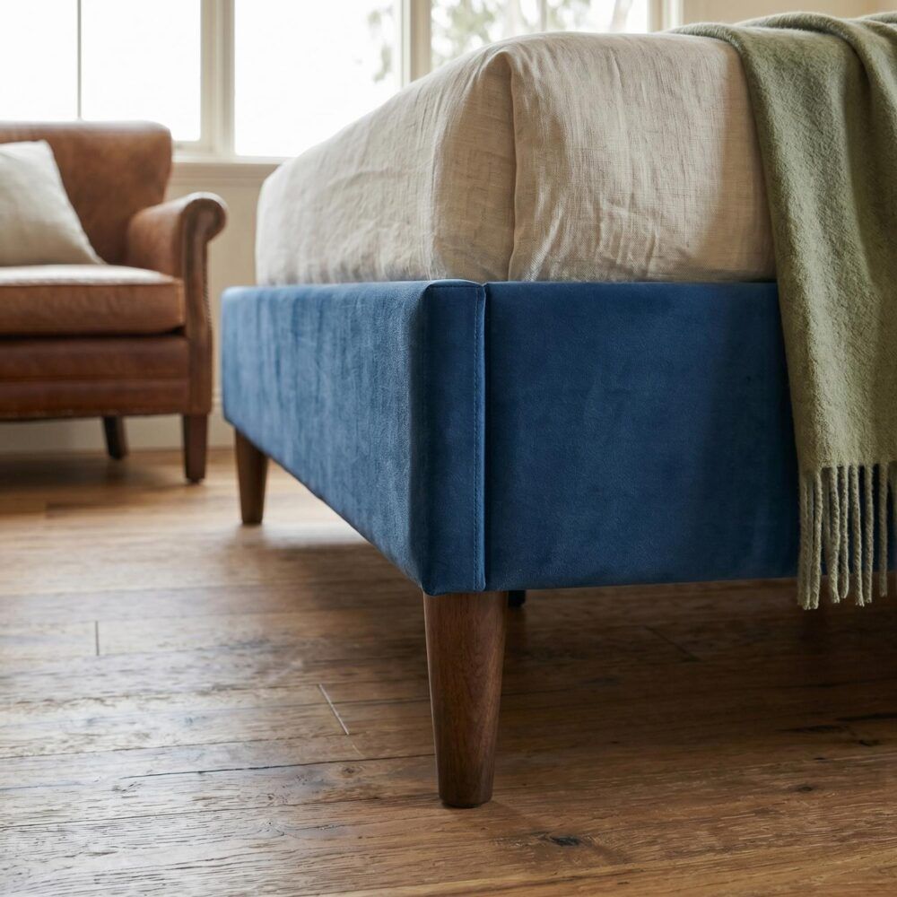 Bed Frame Velvet Blue - Double