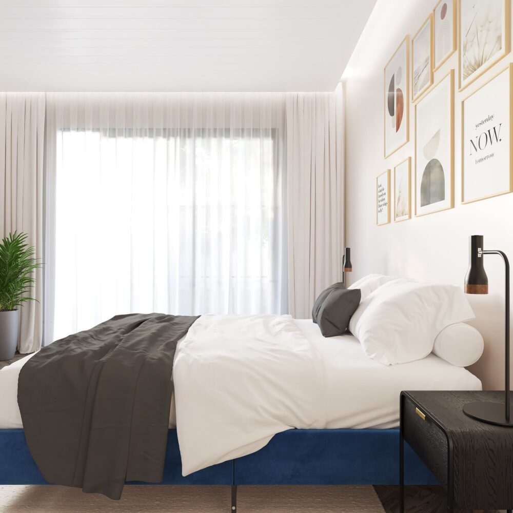 Bed Frame Velvet Blue - Double