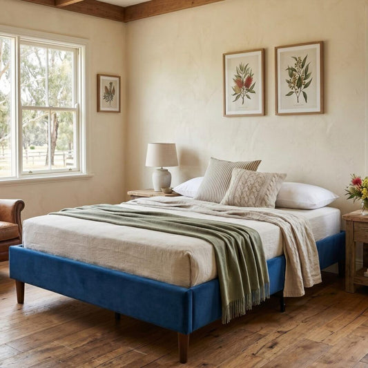 Bed Frame Velvet Blue - Single