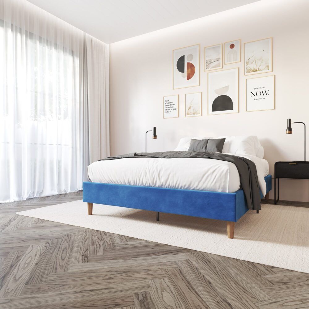 Bed Frame Velvet Blue - Single