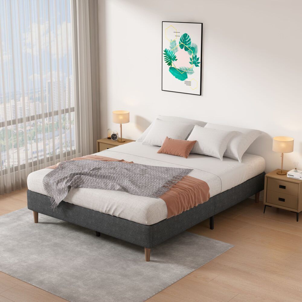 Bed Frame Mattress Foundation - Dark Grey Queen