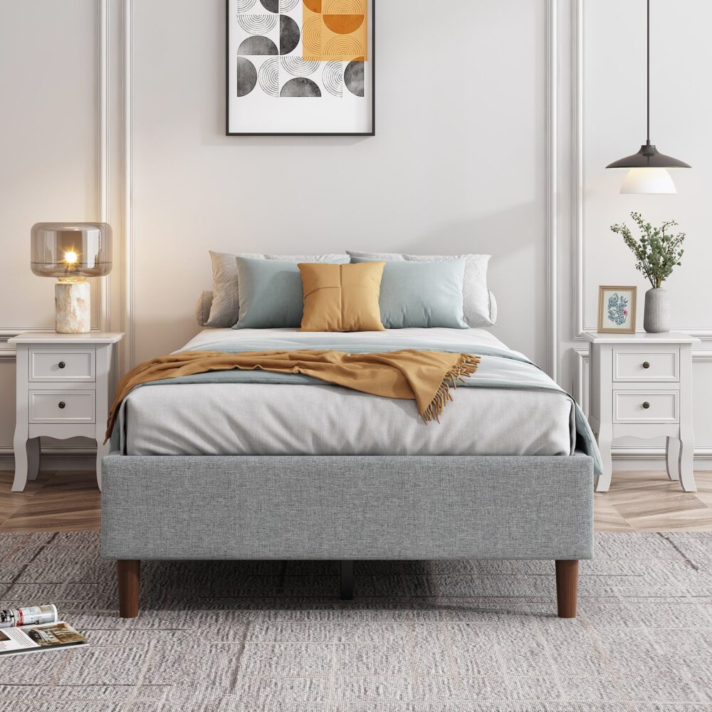 Bedframe with Wooden Slats (Light Grey) ‚Äì Single