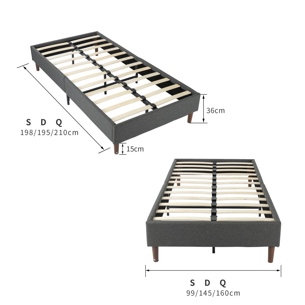 Bedframe with Wooden Slats (Light Grey) ‚Äì Single